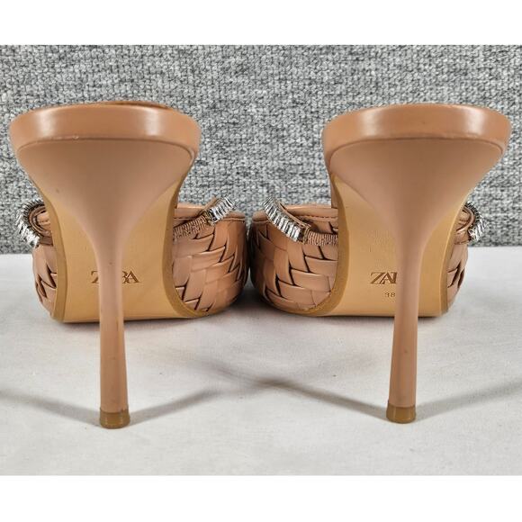 ZARA WOMEN’S SPARKLE STRAP MULES SIZE 38 US 7.5–8 • POINTED TOE • STILETTO HEEL - Picture 4 of 12